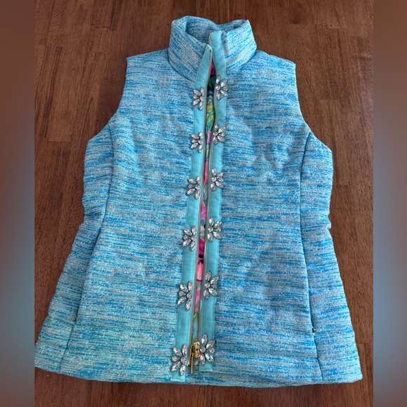 Lilly Pulitzer Noella Embellished Vest SZ M Turquoise Oasis Resort Boucle - Picture 3 of 16